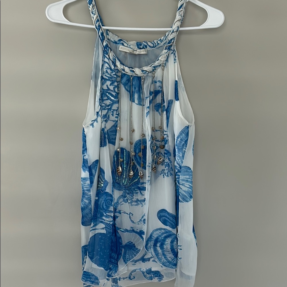 Boston Proper Blue and White Cut Out Tank Top